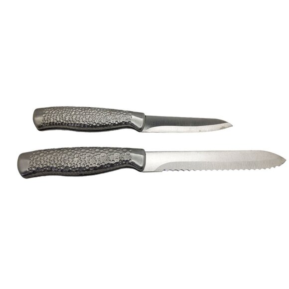 pair of serrated blade and smooth blade sabatier aluminum handle kitchen knives. - Picture 2 of 2